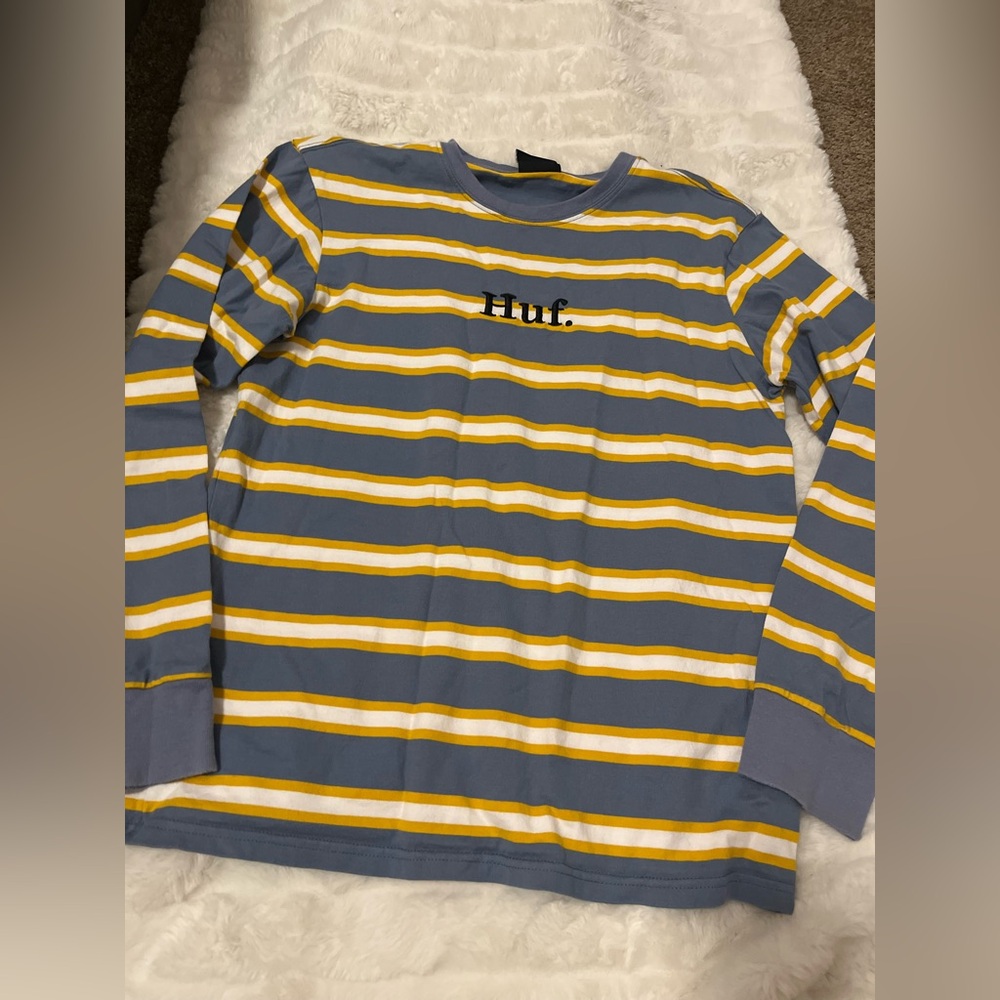 HUF Cotton Long Sleeve Stripe Shirt Blue, Mustard, White medium